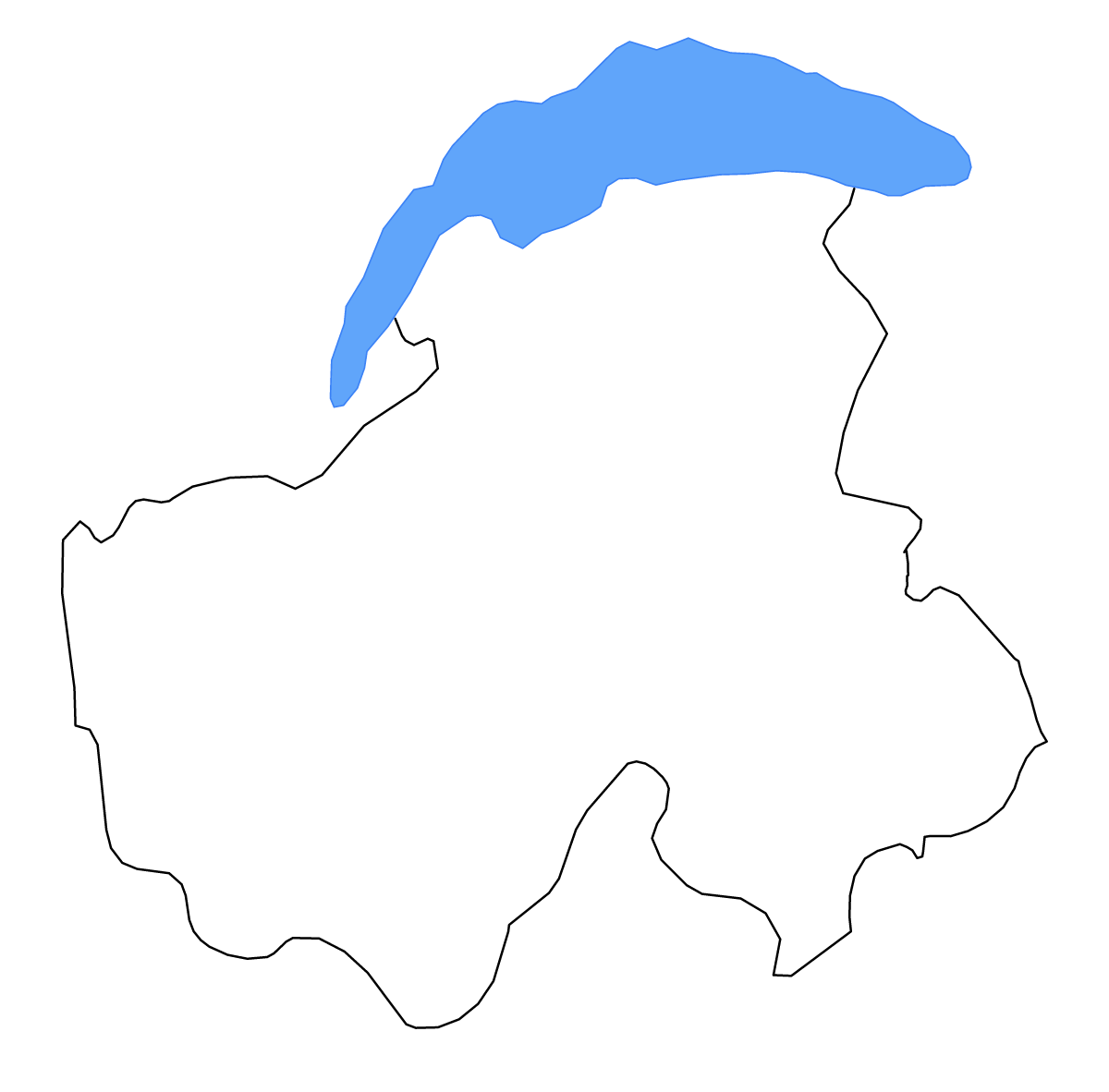 Outline map of Haute-Savoie Metropolitan department, France with lakes and rivers.