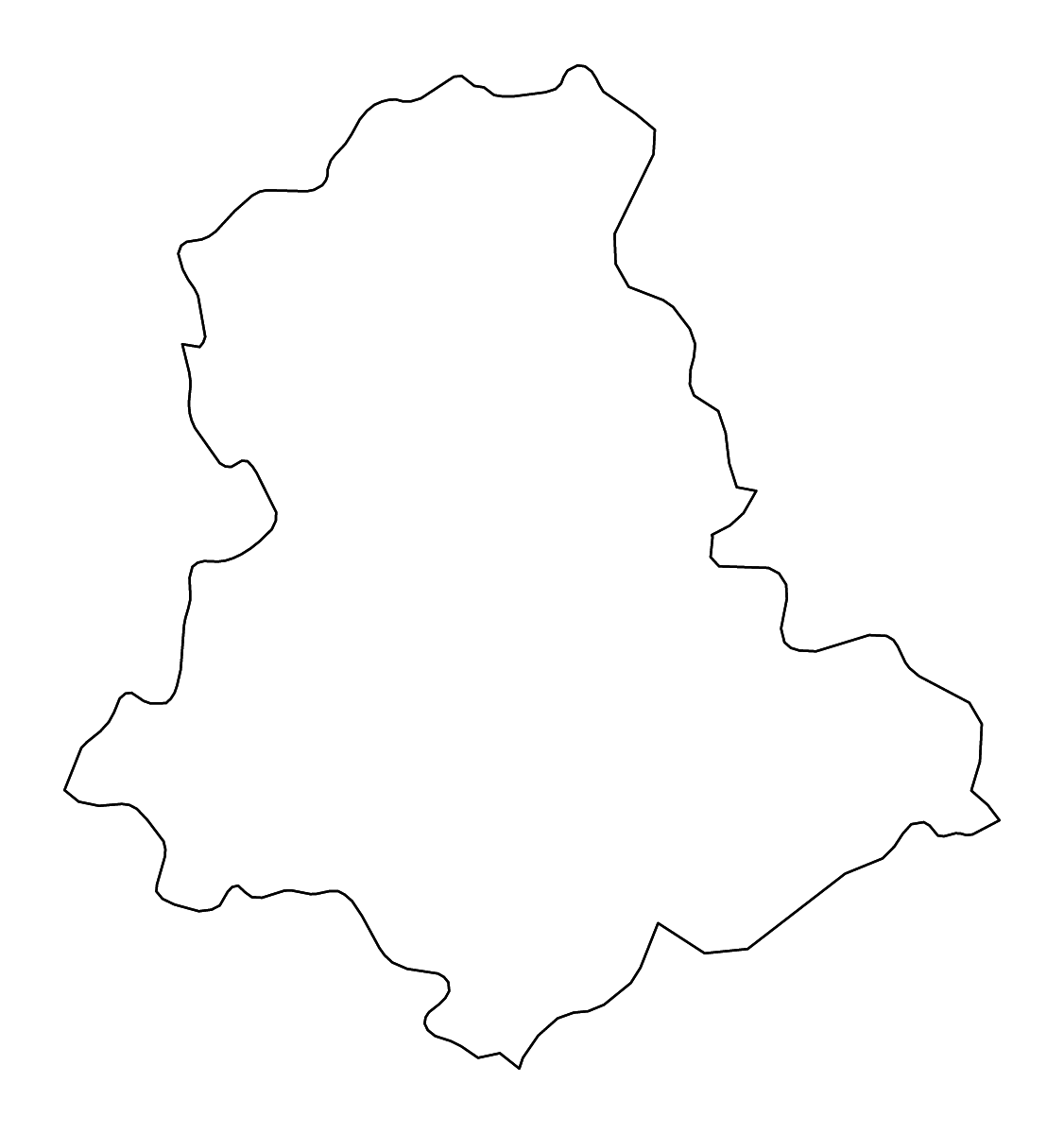 Outline map of Haute-Vienne Metropolitan department, France with rivers.