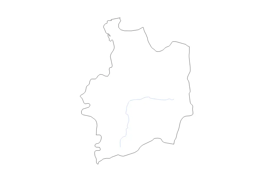 Outline map of Ille-et-Vilaine Metropolitan department, France with subdivision borders and rivers.