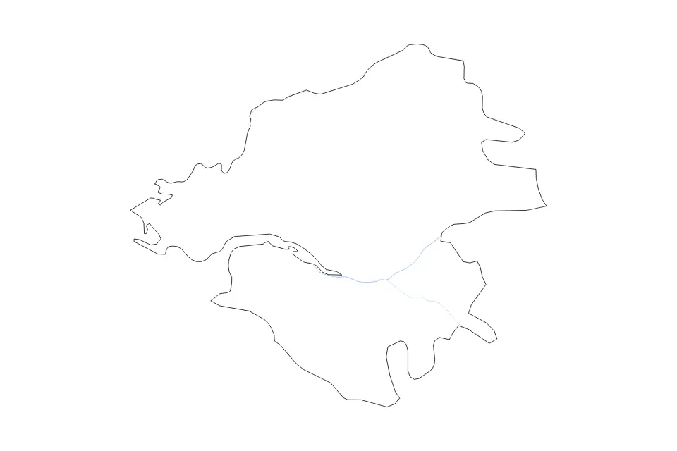 Outline map of Loire-Atlantique Metropolitan department, France with subdivision borders and rivers.