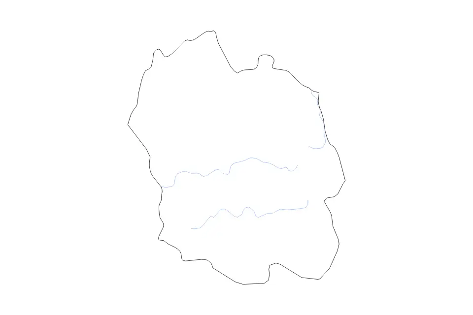 Outline map of Lozère Metropolitan department, France with subdivision borders and rivers.