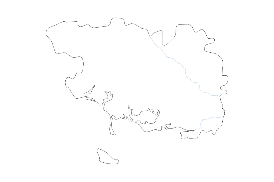 Mapa de Morbihan, France de tipo contorno y ríos para Europa, con contorno y ríos con límites limpios.
