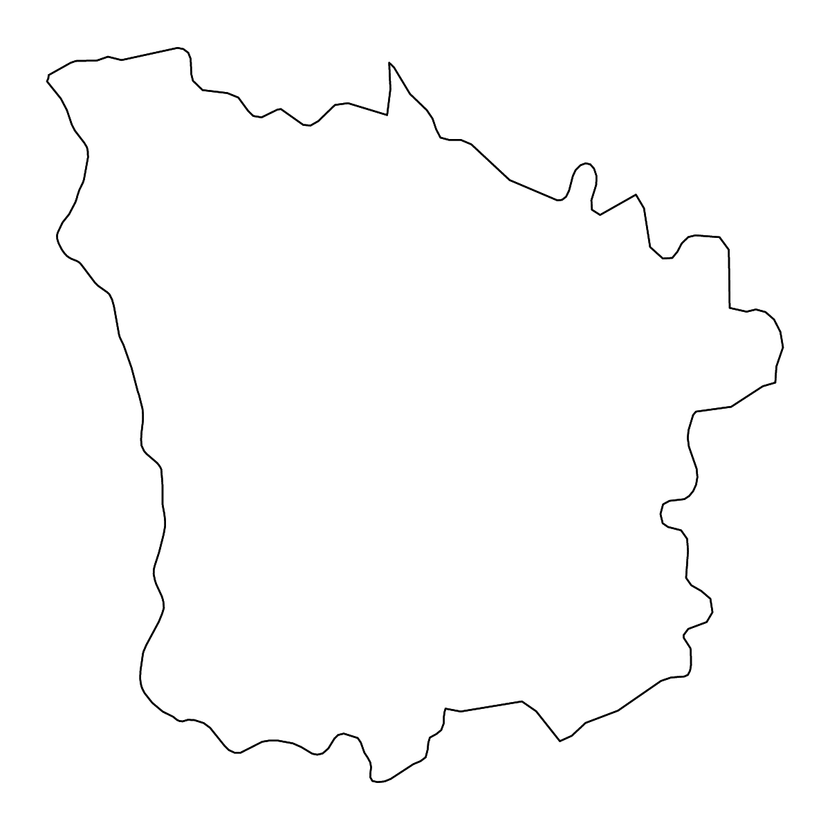 Mapa de contorno de Nièvre, France con ríos.