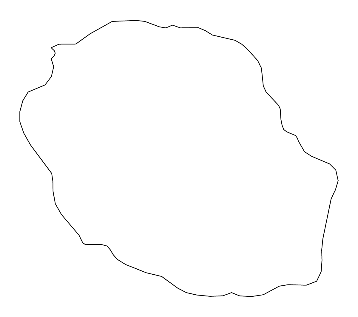 Outline map of Réunion Overseas department, France.