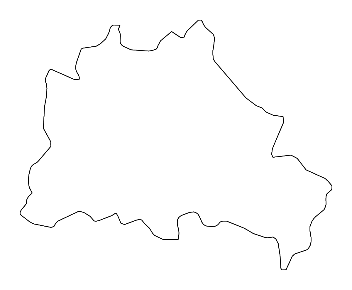 Mapa de contorno de Berlin, Germany con ríos.