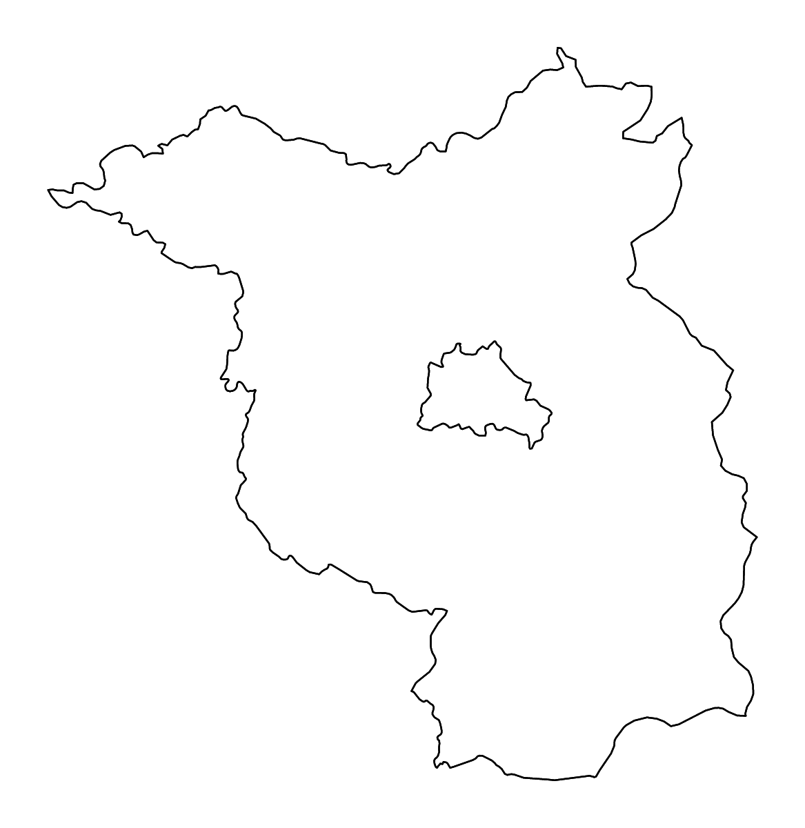 Outline map of Brandenburg, Germany with rivers.