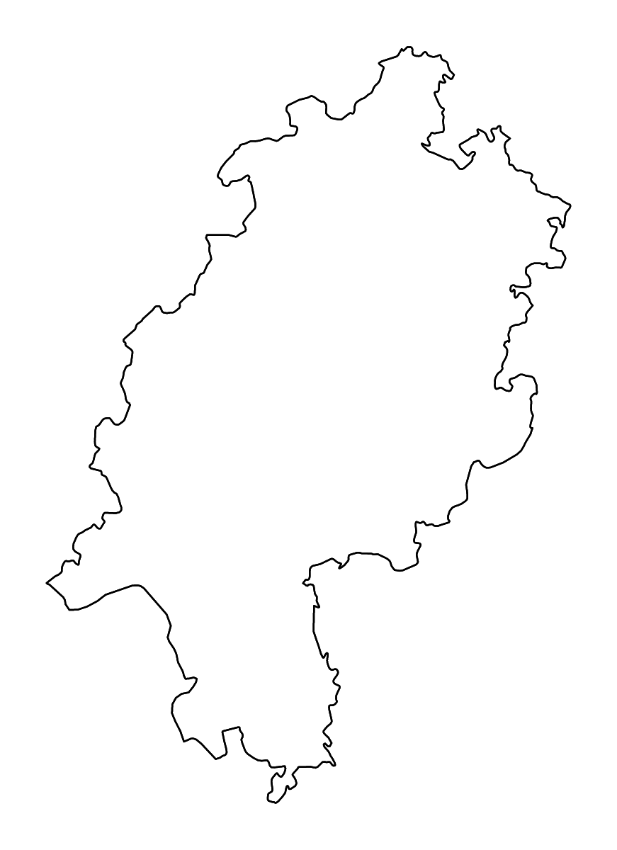 Outline map of Hesse, Germany with rivers.