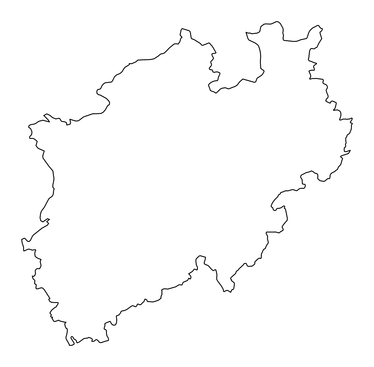 Mapa de contorno de North Rhine-Westphalia, Germany con ríos.