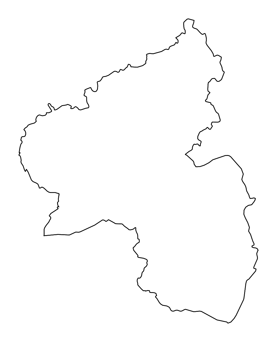 Mapa de contorno de Rhineland-Palatinate, Germany con ríos.