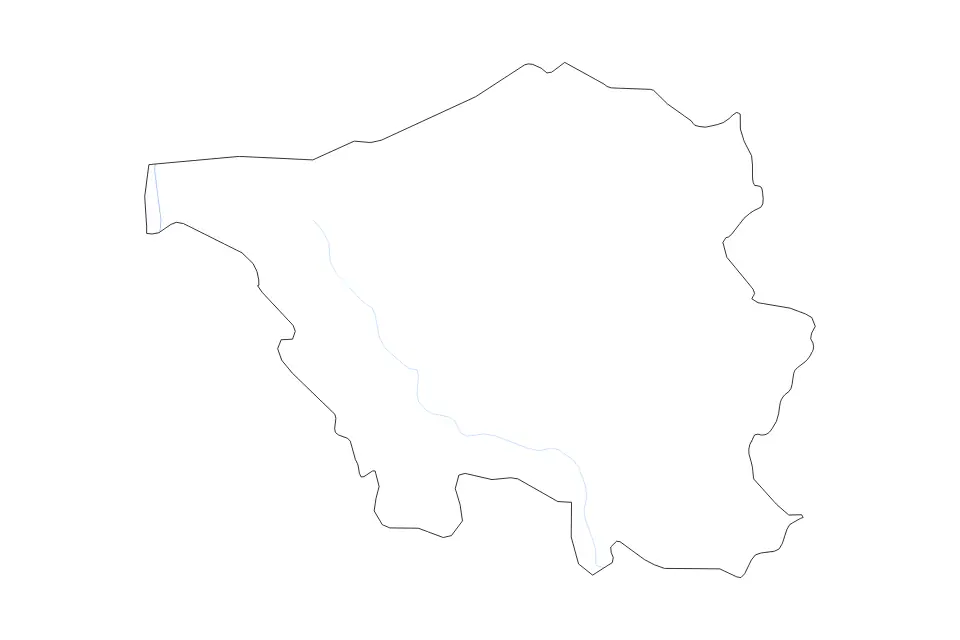 Outline map of Saarland, Germany with subdivision borders and rivers.