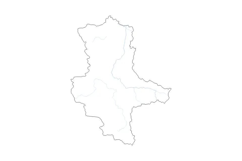 Outline map of Saxony-Anhalt, Germany with subdivision borders and rivers.