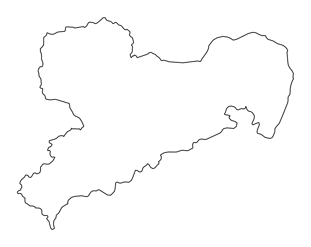 Mapa de contorno de Saxony, Germany con ríos.