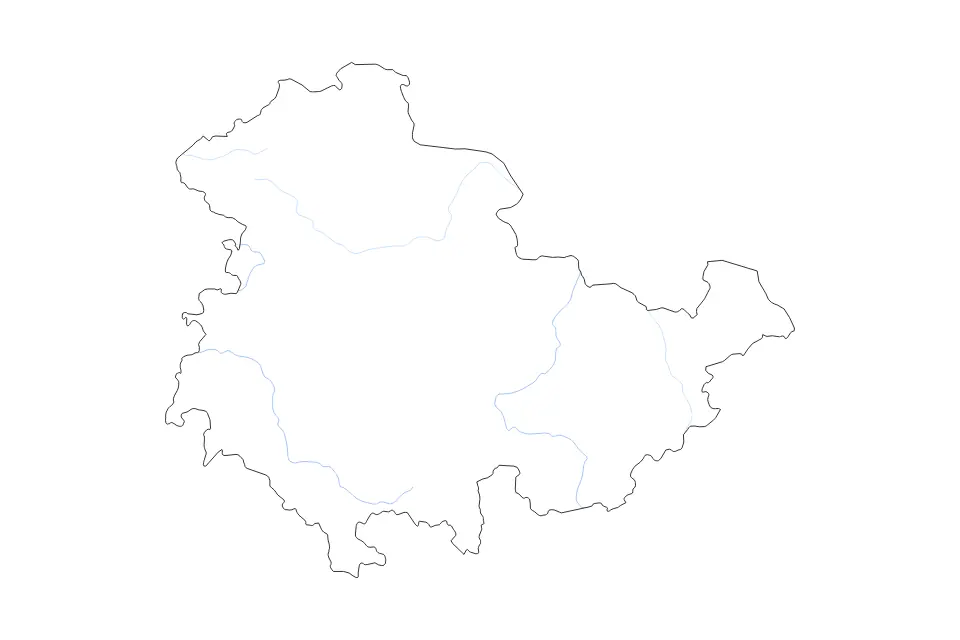 Outline map of Thuringia, Germany with subdivision borders and rivers.