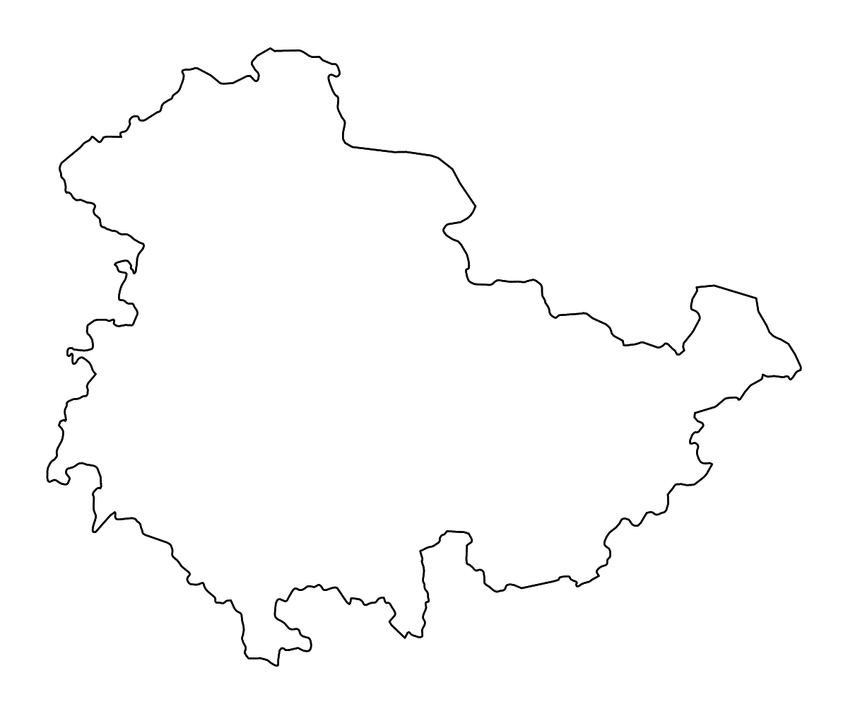 Outline map of Thuringia, Germany with rivers.