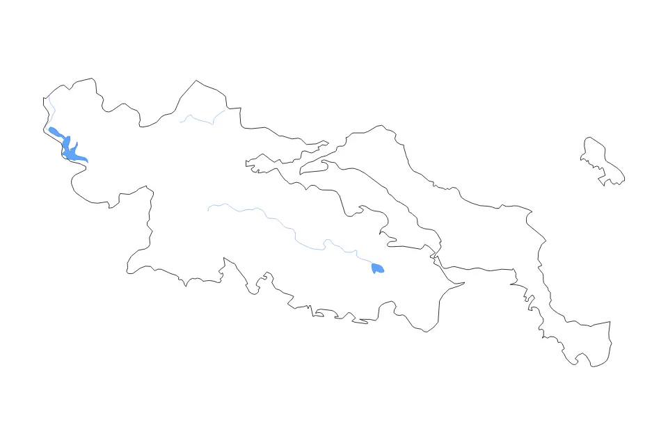 Outline map of Central Greece, Greece with subdivision borders and major lakes and rivers.
