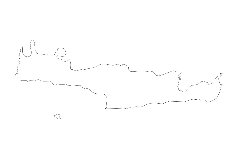 Outline map of Crete, Greece with subdivision borders.