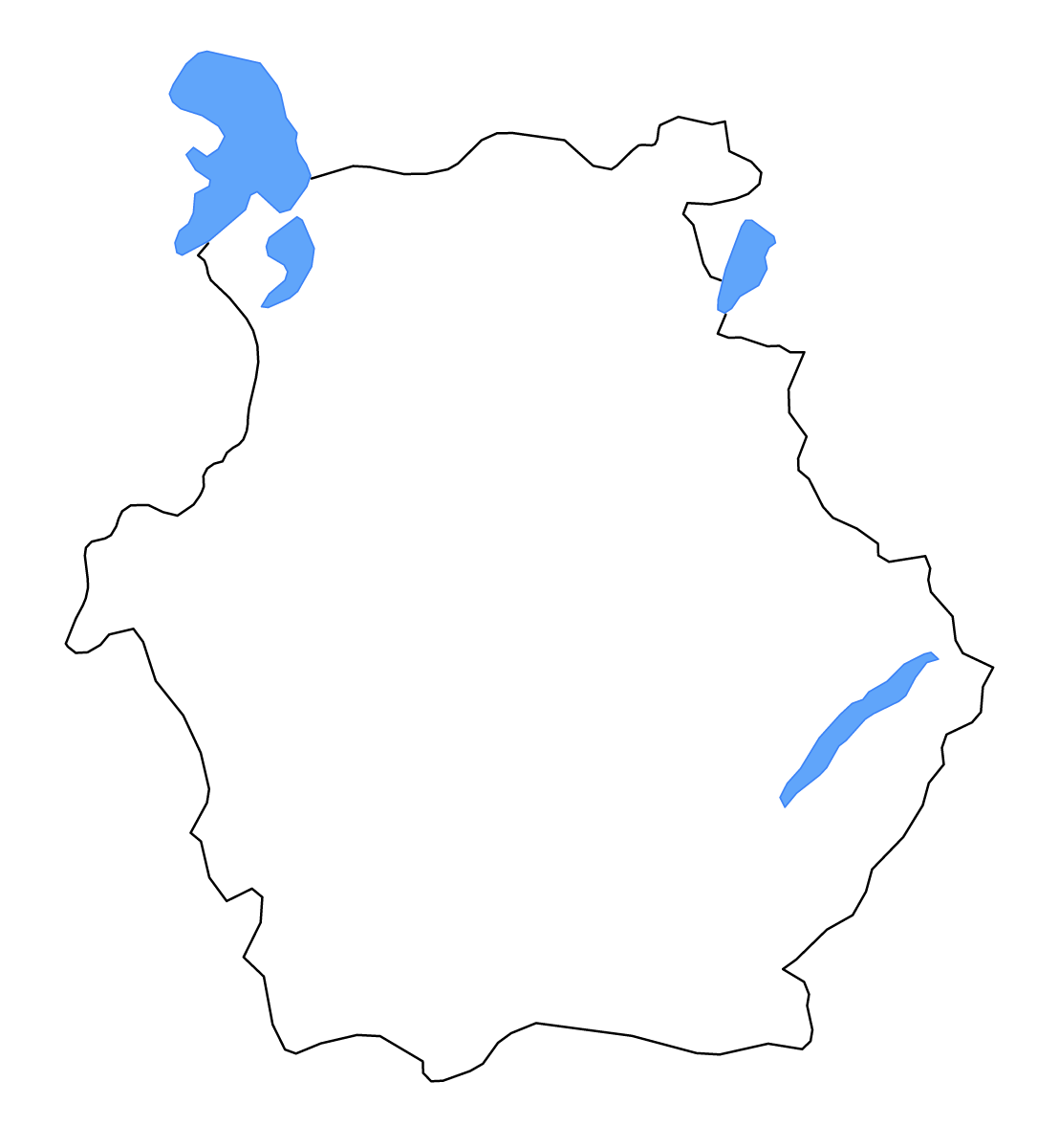 Mapa de contorno de West Macedonia, Greece con lagos y ríos.