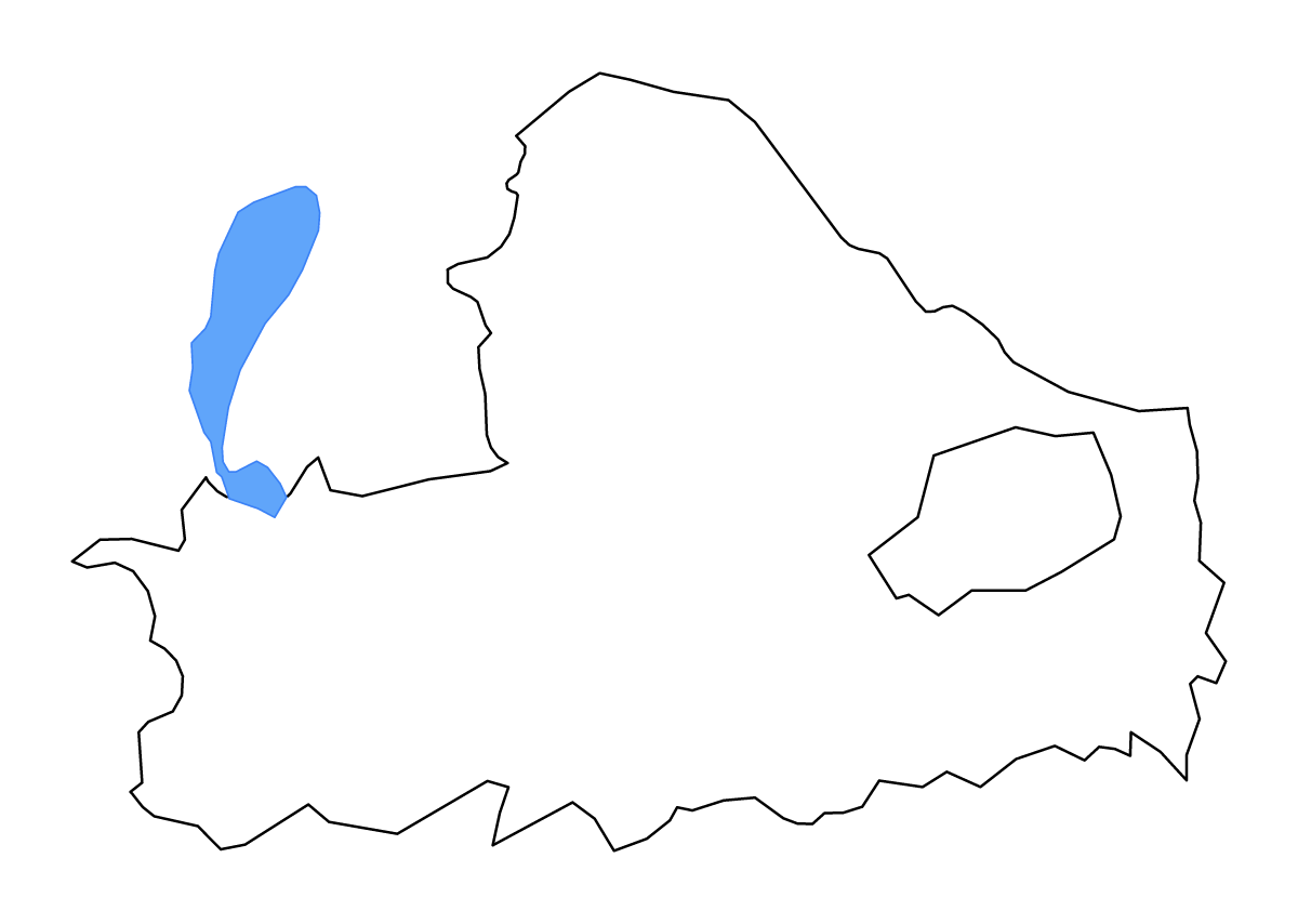 Outline map of Győr-Moson-Sopron County, Hungary with lakes and rivers.