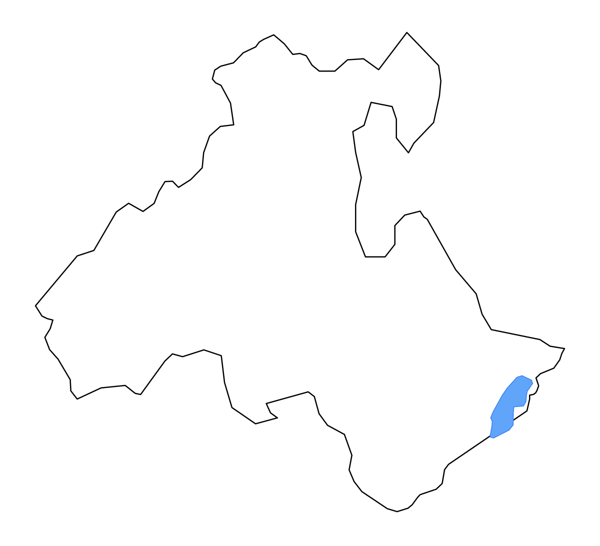 Outline map of Heves County, Hungary with lakes and rivers.