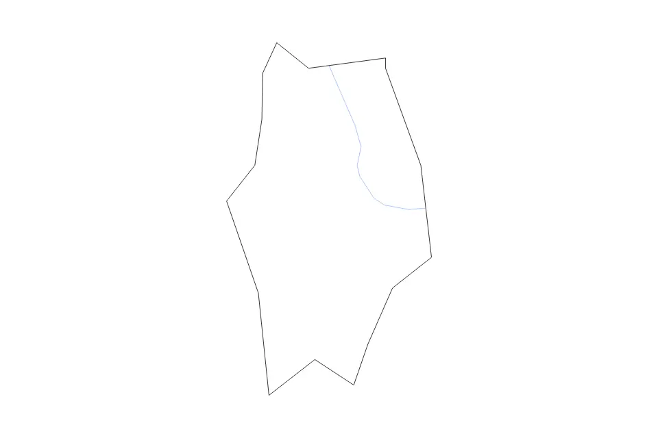 Outline map of Kaposvár Urban county, Hungary with subdivision borders and rivers.