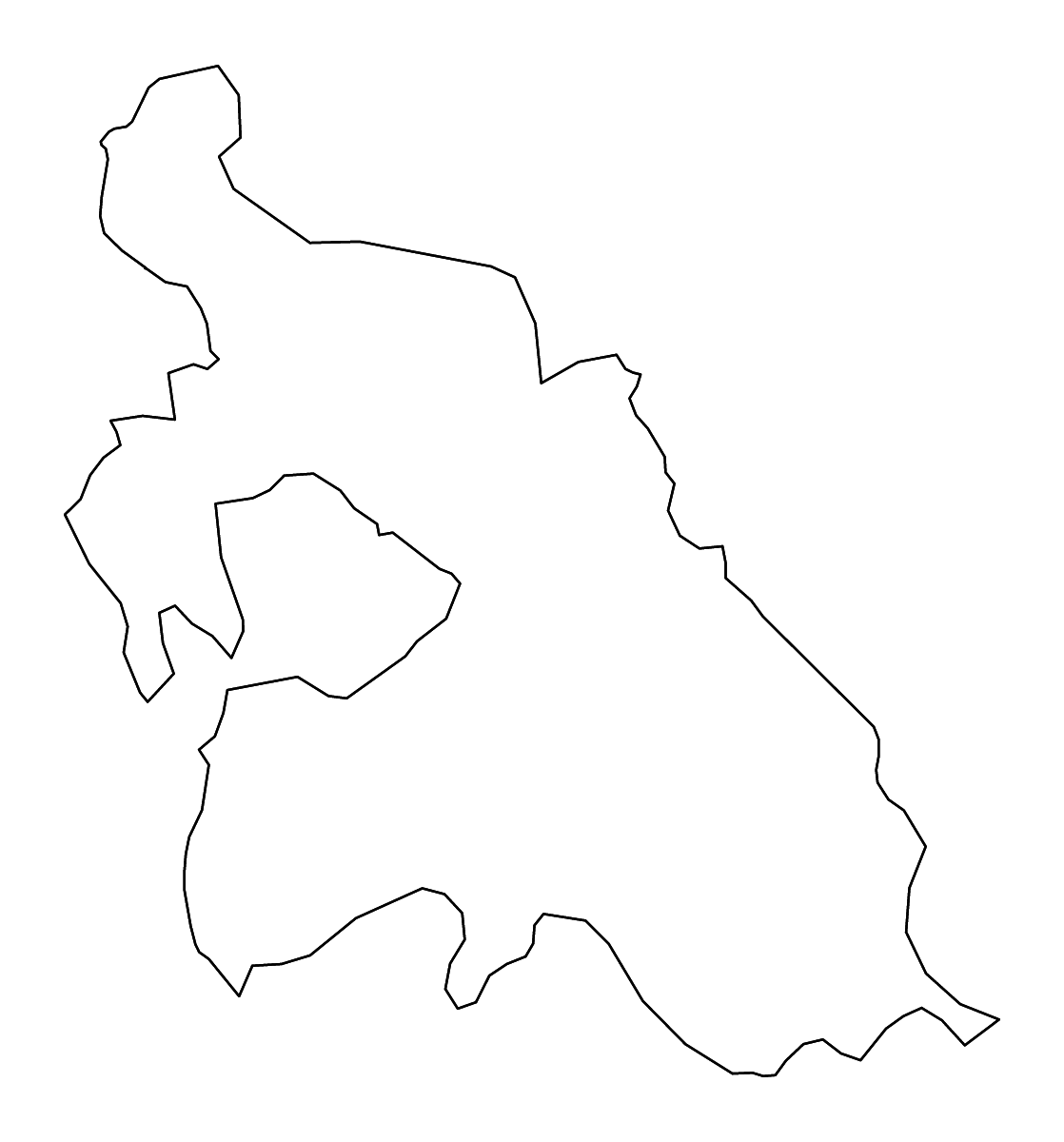 Outline map of Pest County, Hungary with rivers.