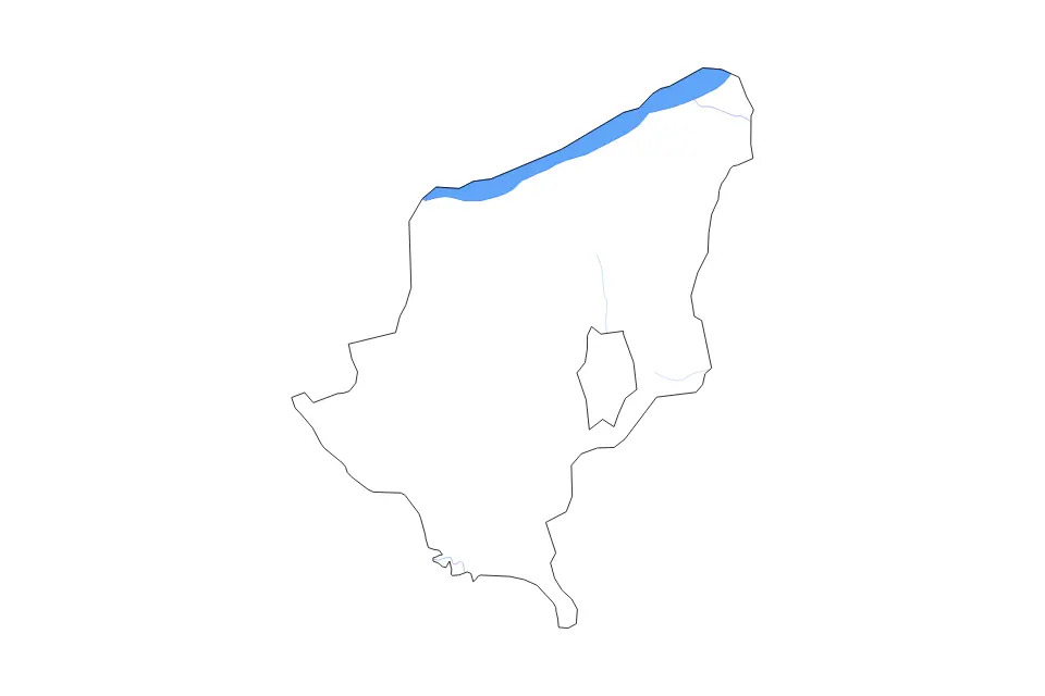 Outline map of Somogy County, Hungary with subdivision borders and major lakes and rivers.