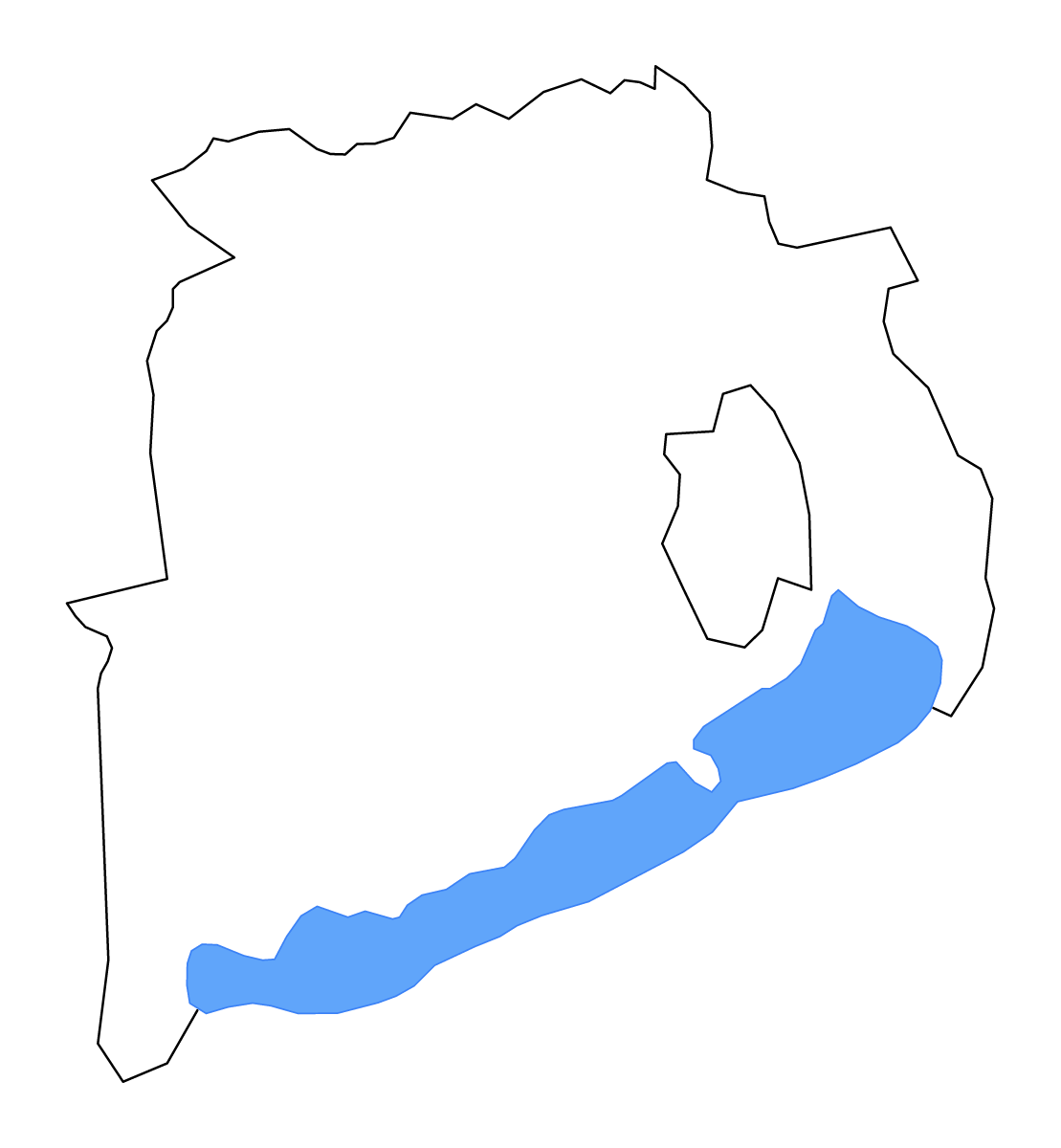 Outline map of Veszprém County, Hungary with lakes and rivers.