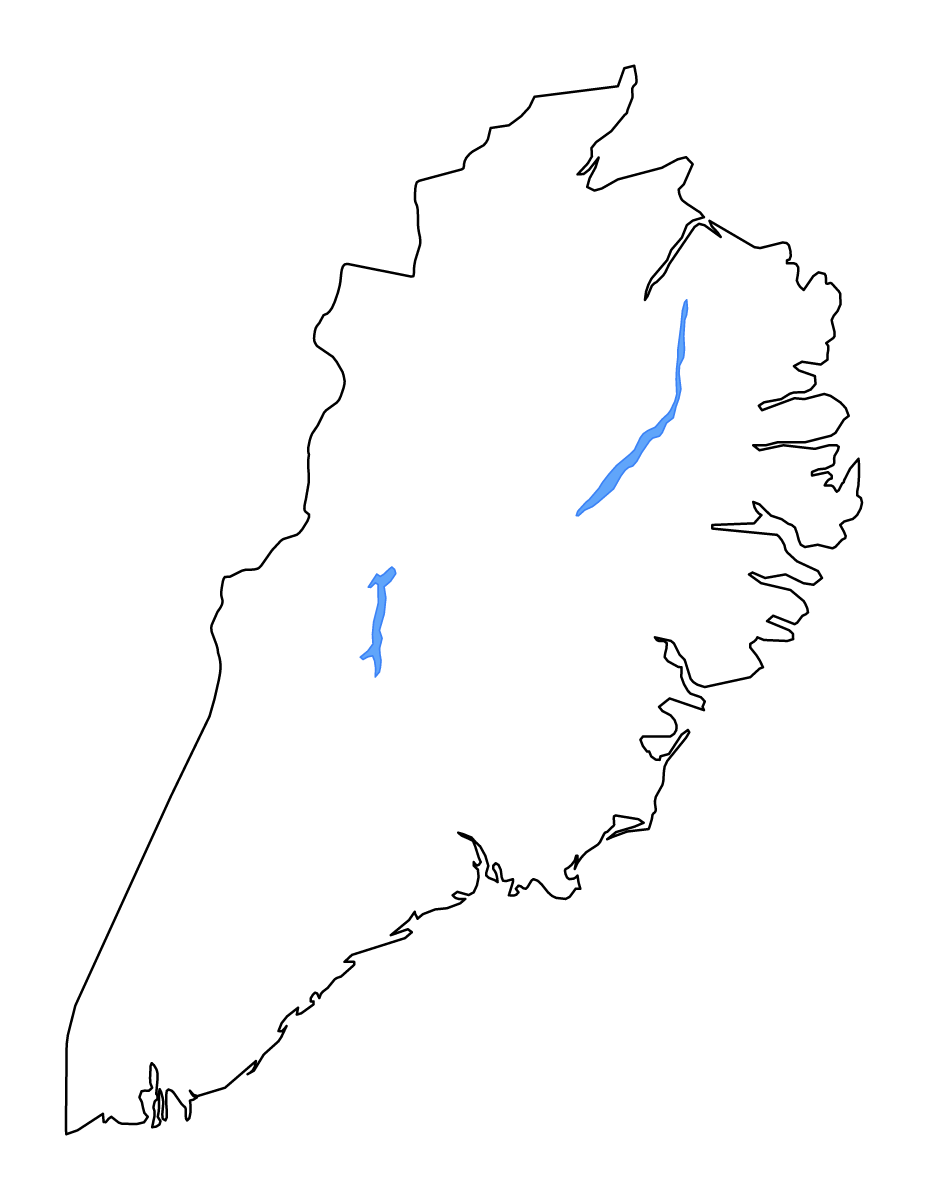 Mapa de contorno de Austurland, Iceland con lagos y ríos.