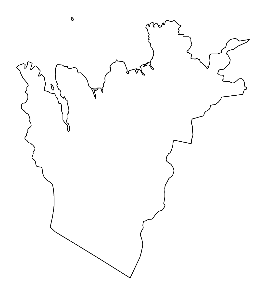 Mapa de contorno de Northeastern, Iceland con ríos.