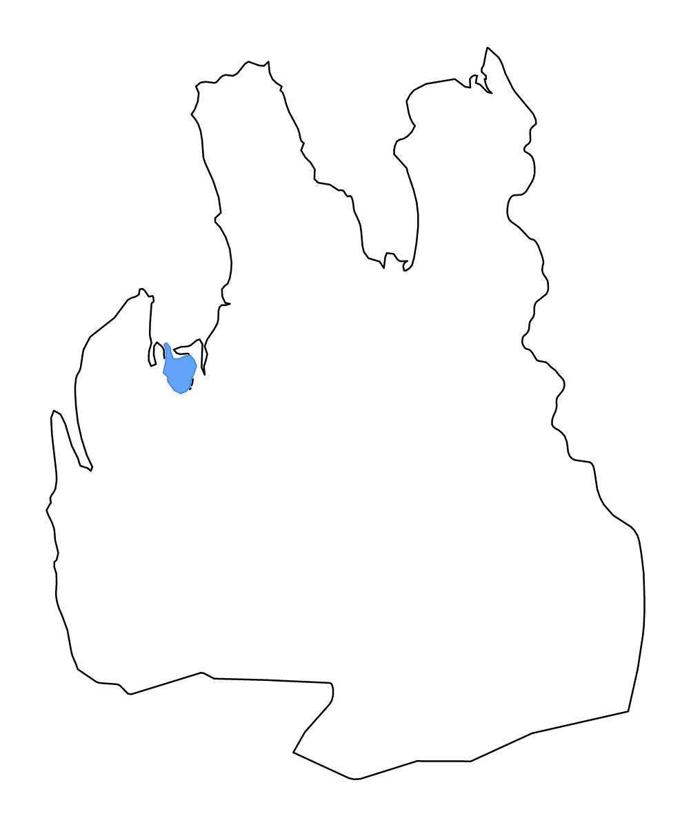Outline map of Northwestern, Iceland with lakes and rivers.