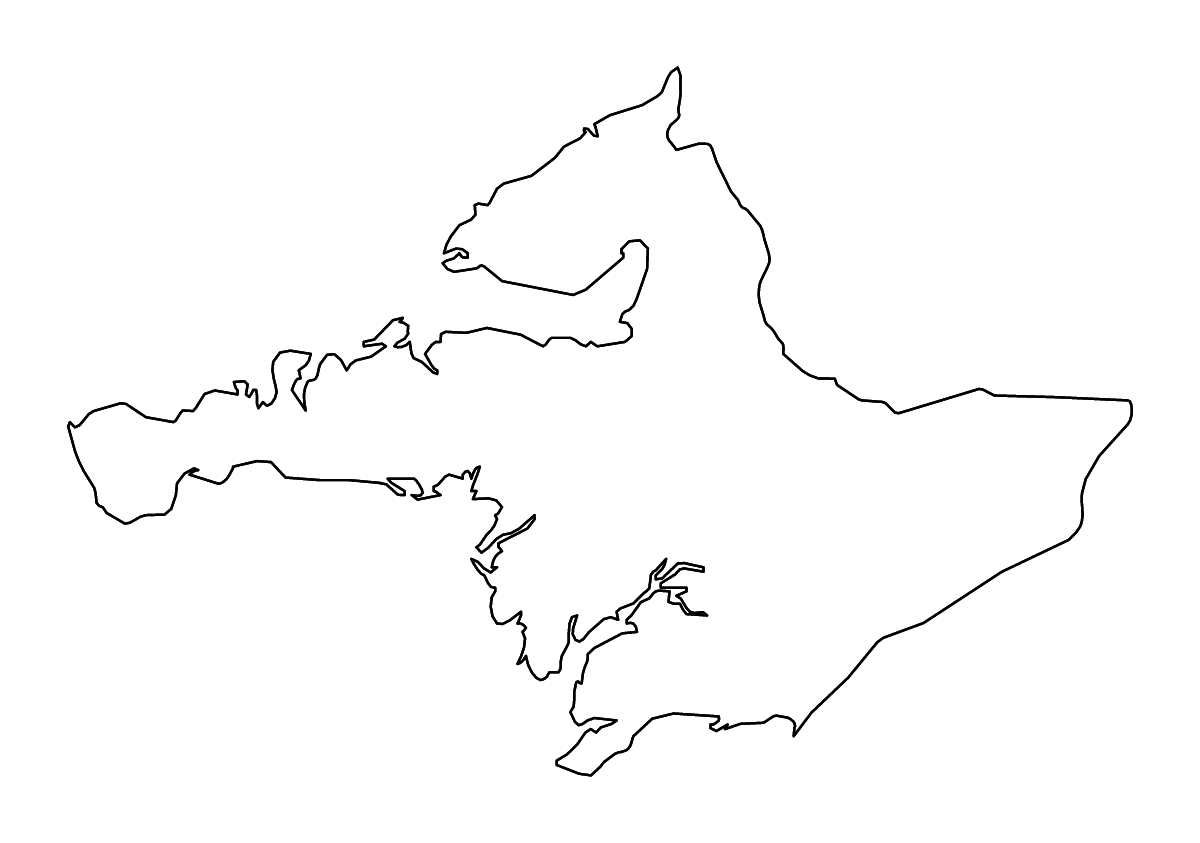 Mapa de contorno de Western, Iceland con ríos.