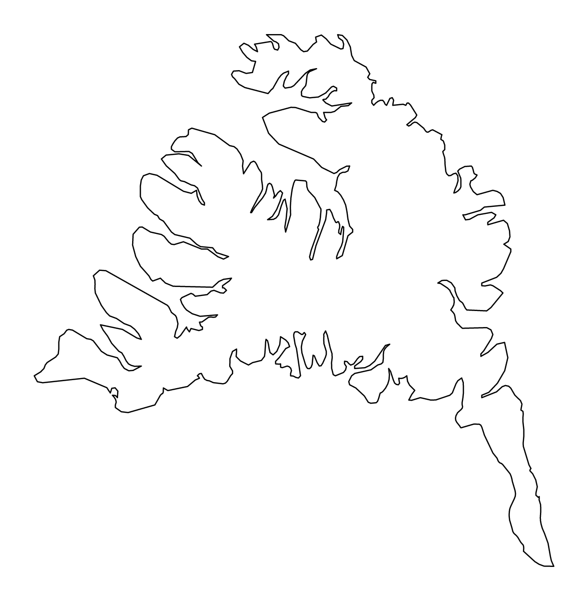 Mapa de contorno de Westfjords, Iceland.