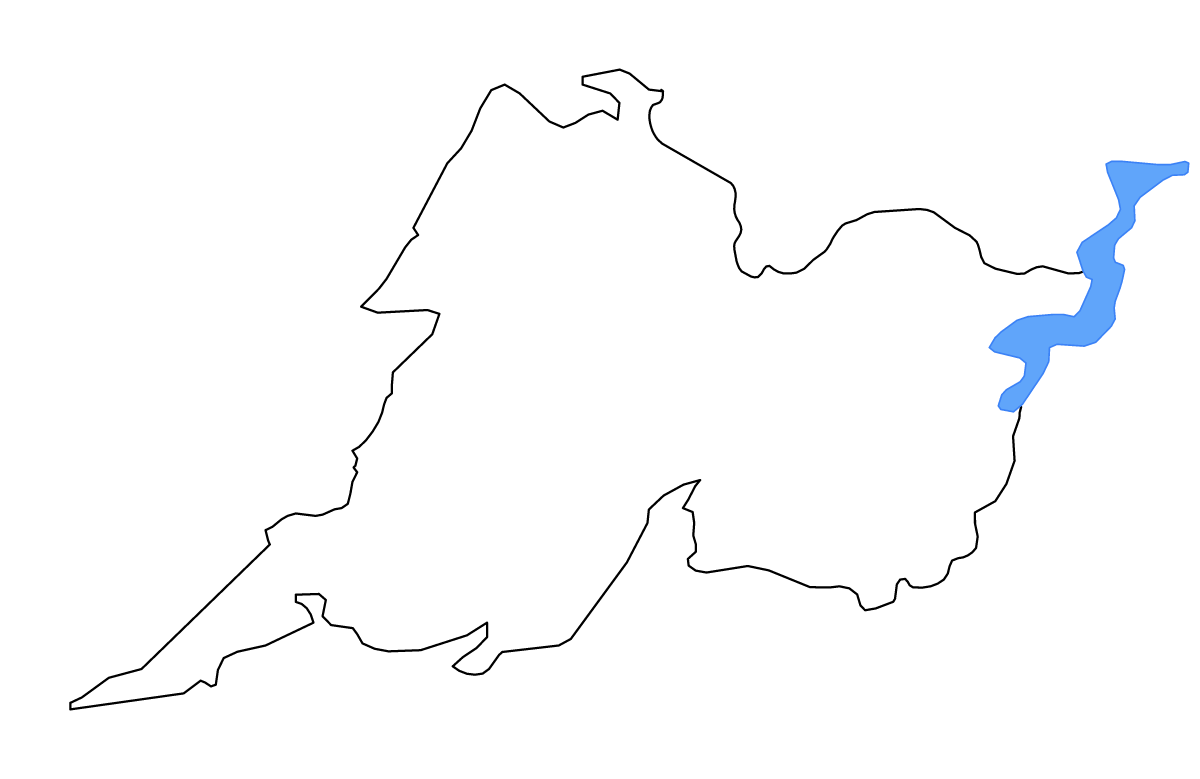 Outline map of Clare County, Ireland with lakes and rivers.