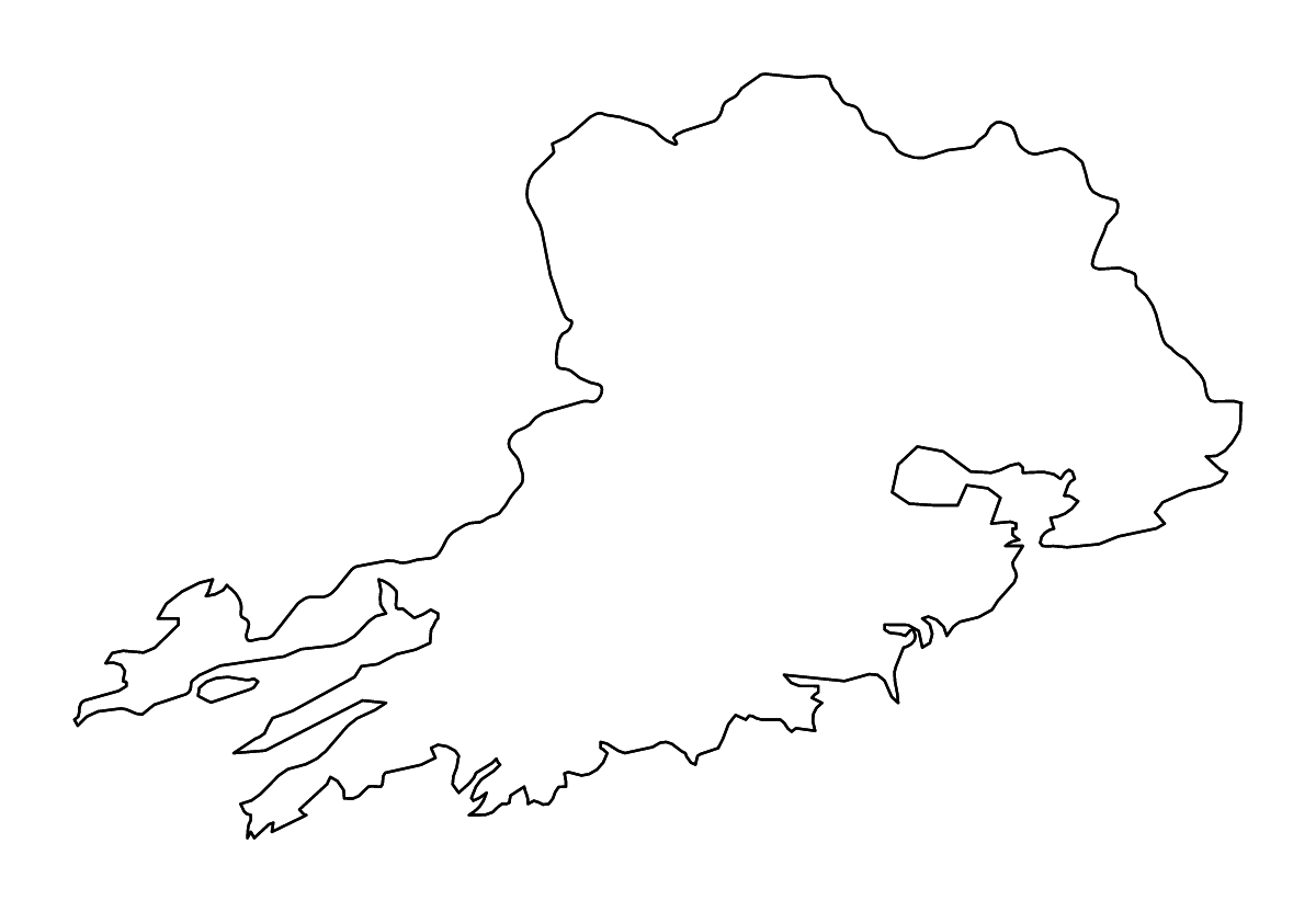 Outline map of Cork County, Ireland with rivers.
