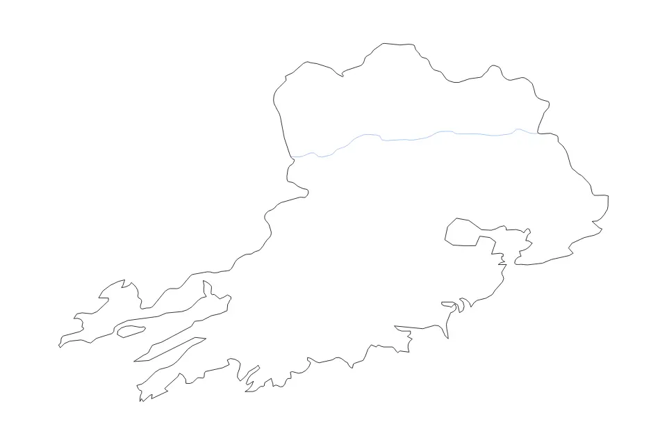 Outline map of Cork County, Ireland with subdivision borders and rivers.