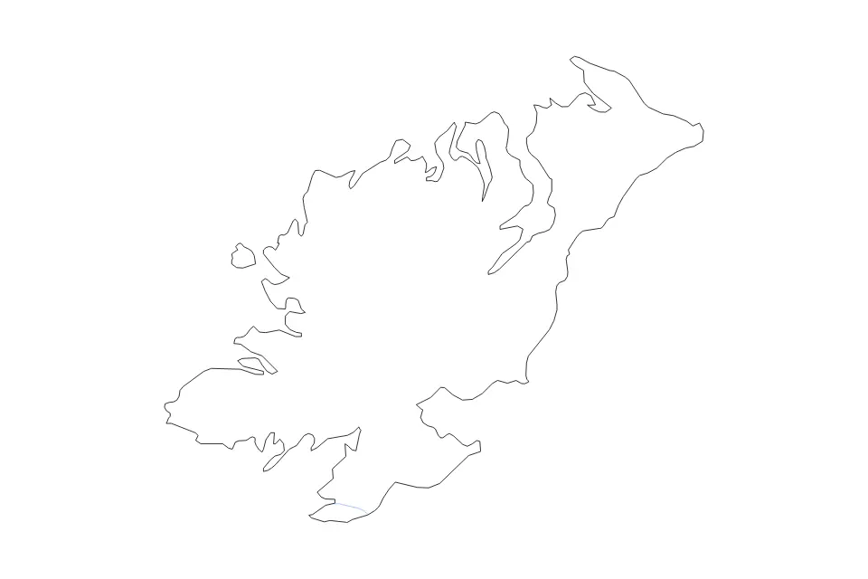 Mapa de Donegal, Ireland de tipo contorno y ríos para Europa, con contorno y ríos con límites limpios.