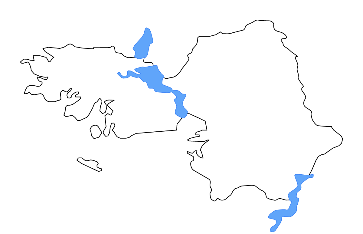 Mapa de contorno de Galway (condado), Ireland con lagos y ríos.