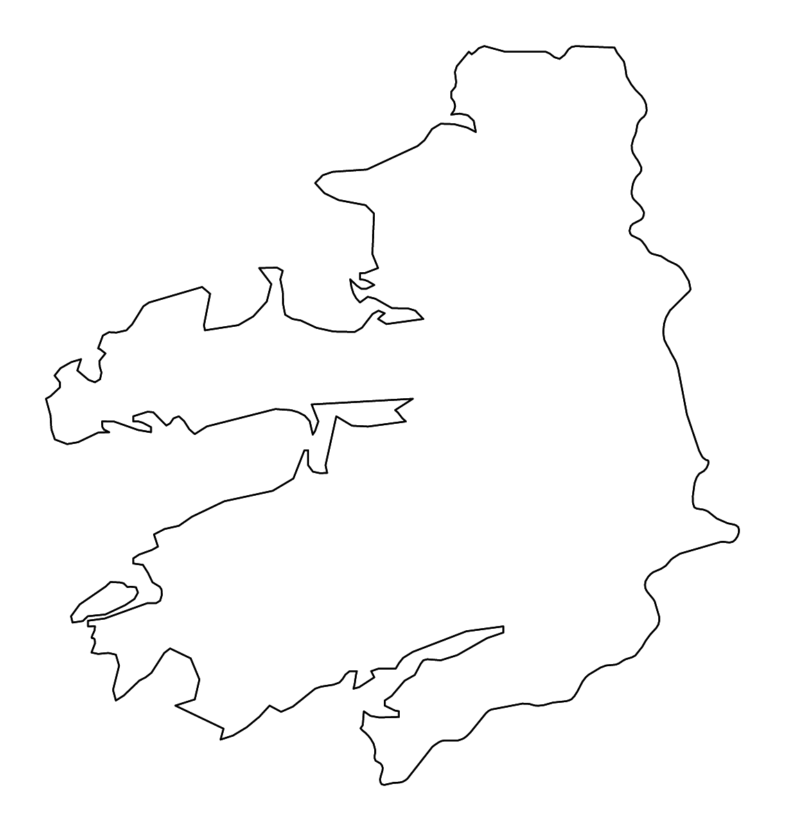 Mapa de contorno de Kerry, Ireland con ríos.