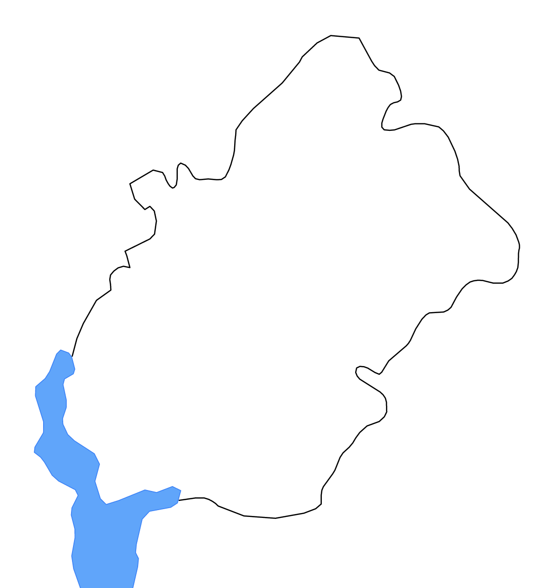 Outline map of Longford County, Ireland with lakes and rivers.