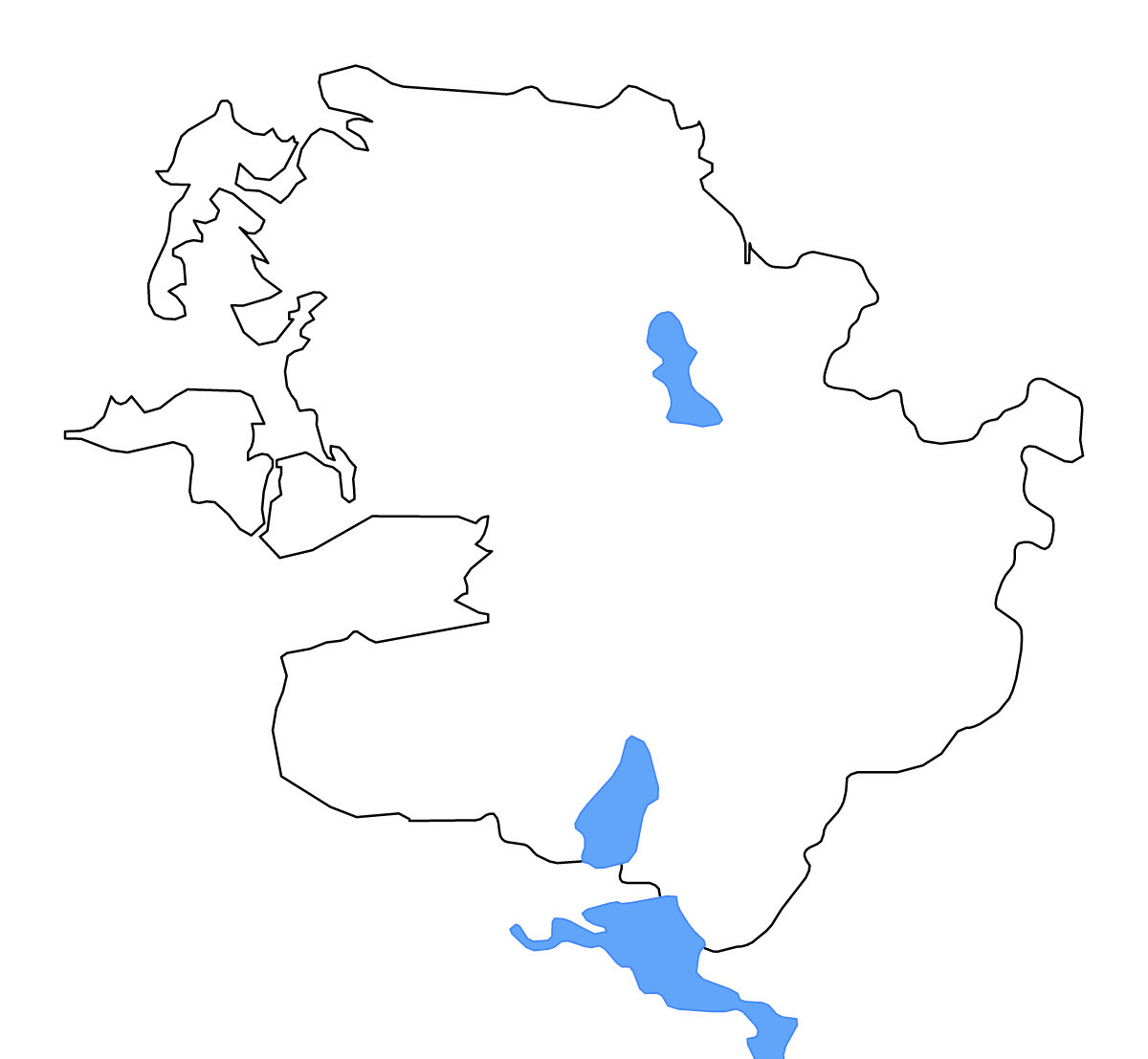 Carte de contour de Mayo, Ireland avec lacs et rivières.
