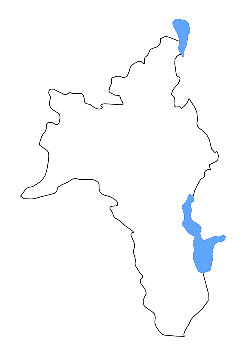 Outline map of Roscommon County, Ireland with lakes and rivers.