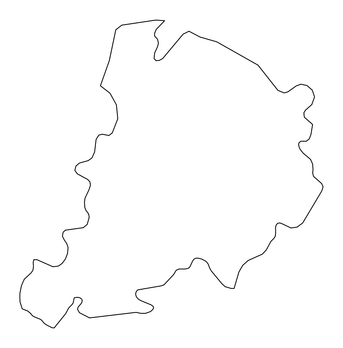 Mapa de contorno de Bologna, Italy con ríos.
