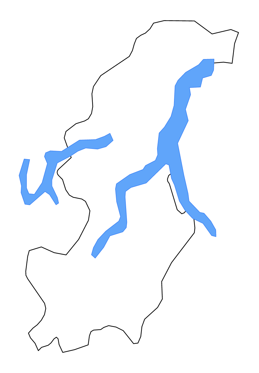 Outline map of Como, Italy with lakes.