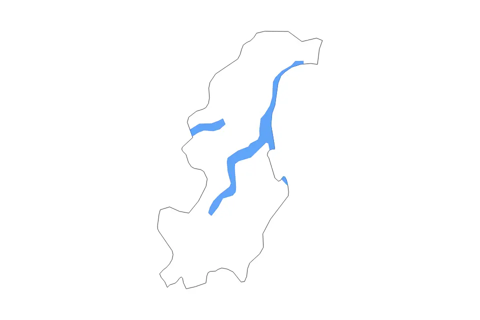 Outline map of Como, Italy with subdivision borders and major lakes.