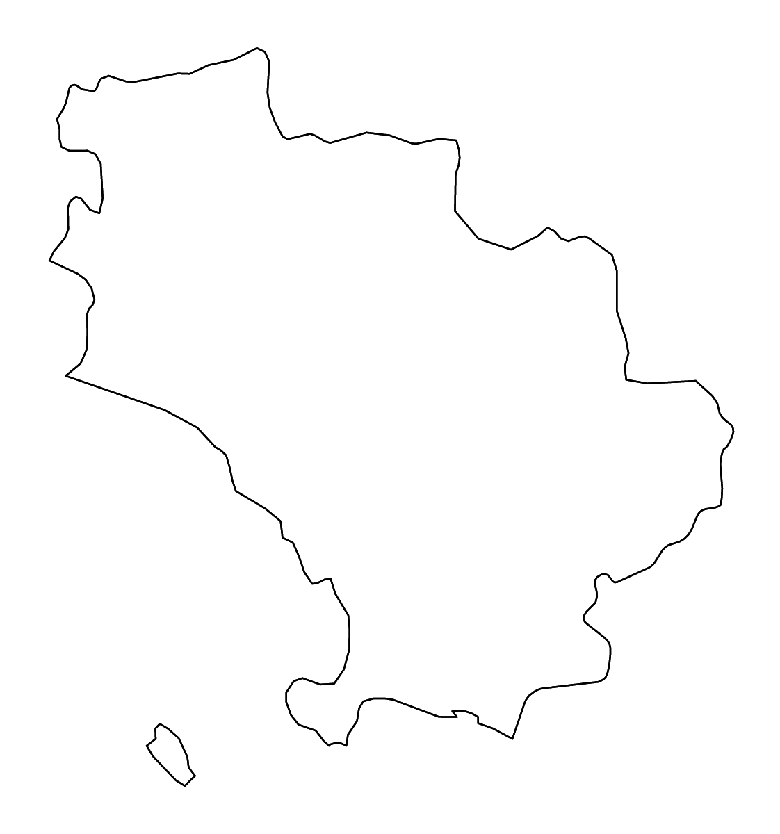Outline map of Grosseto, Italy with rivers.