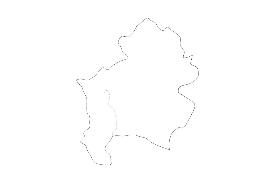 Outline map of Isernia, Italy with subdivision borders and rivers.
