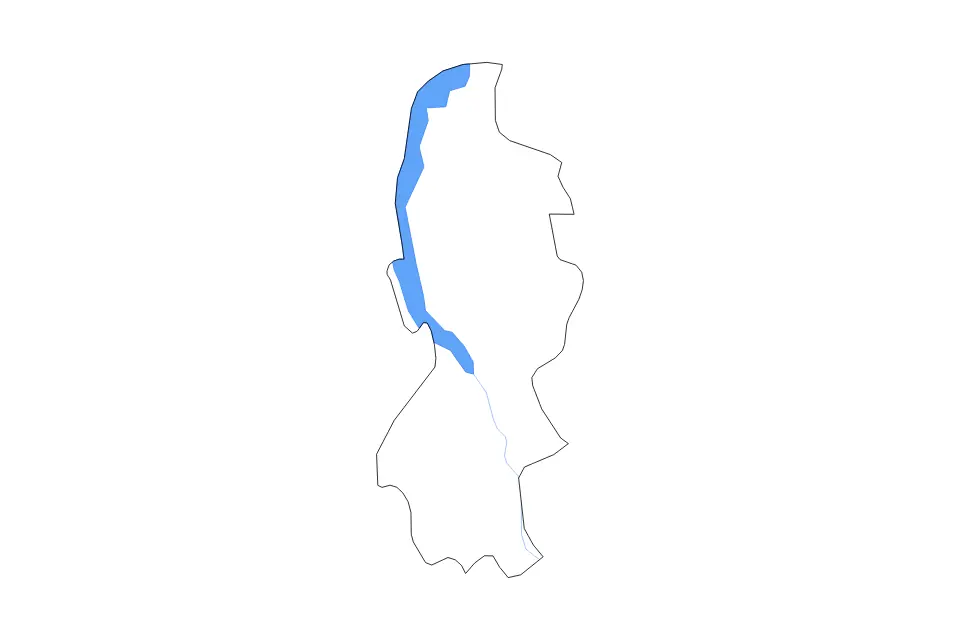 Outline map of Lecco, Italy with subdivision borders and major lakes and rivers.
