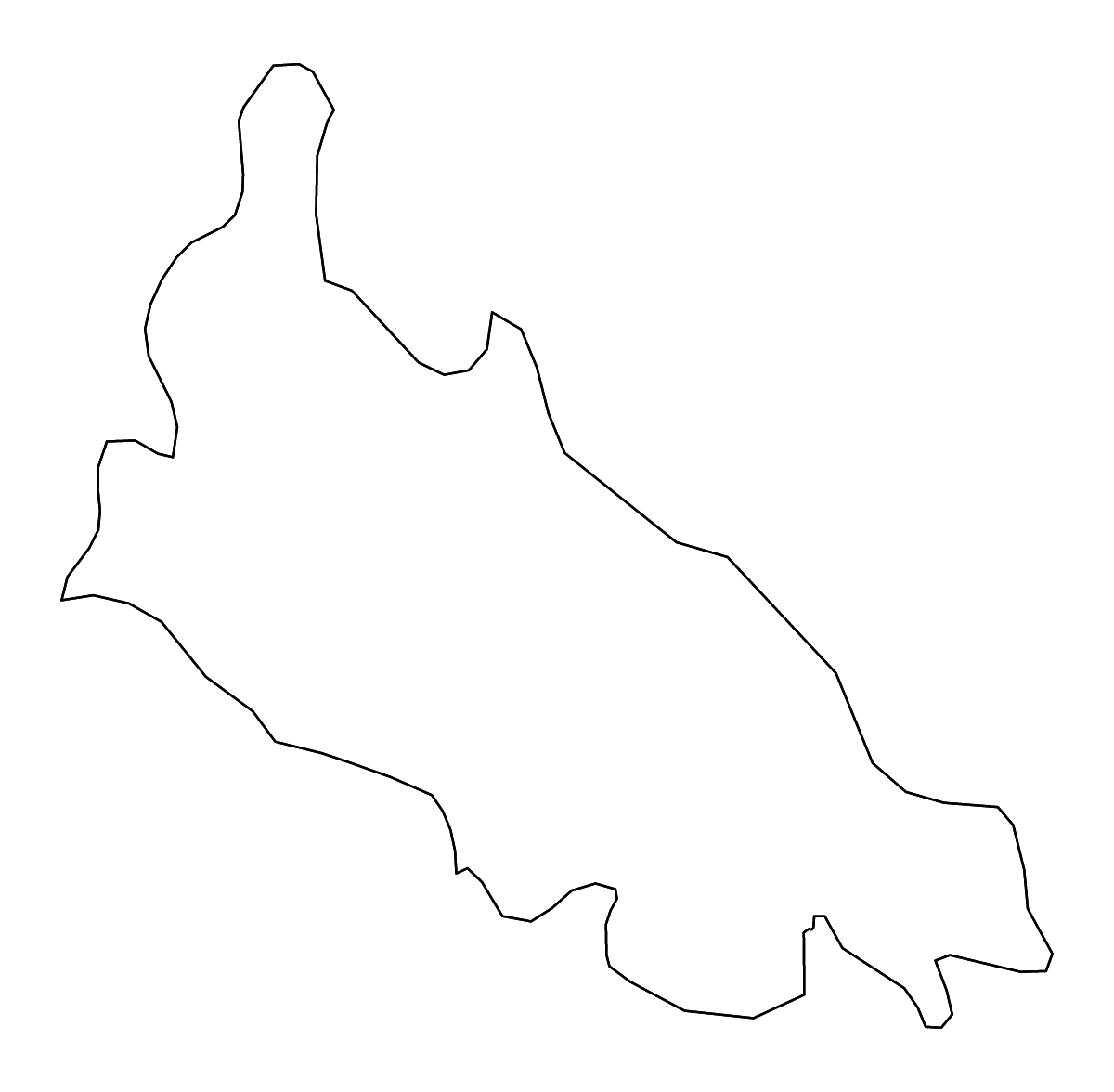 Outline map of Lodi, Italy with rivers.