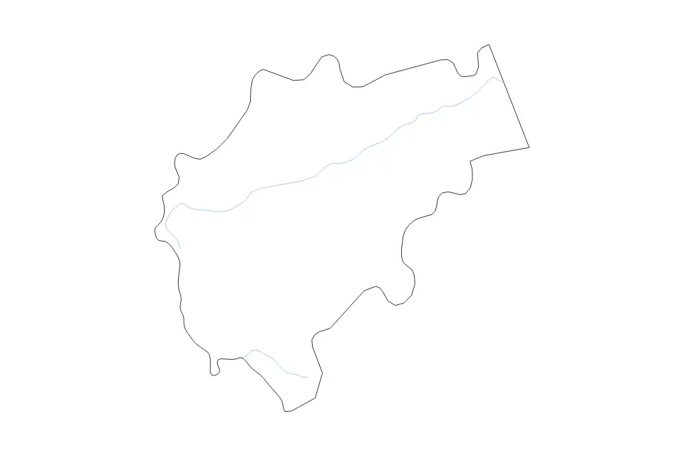 Outline map of Macerata, Italy with subdivision borders and rivers.