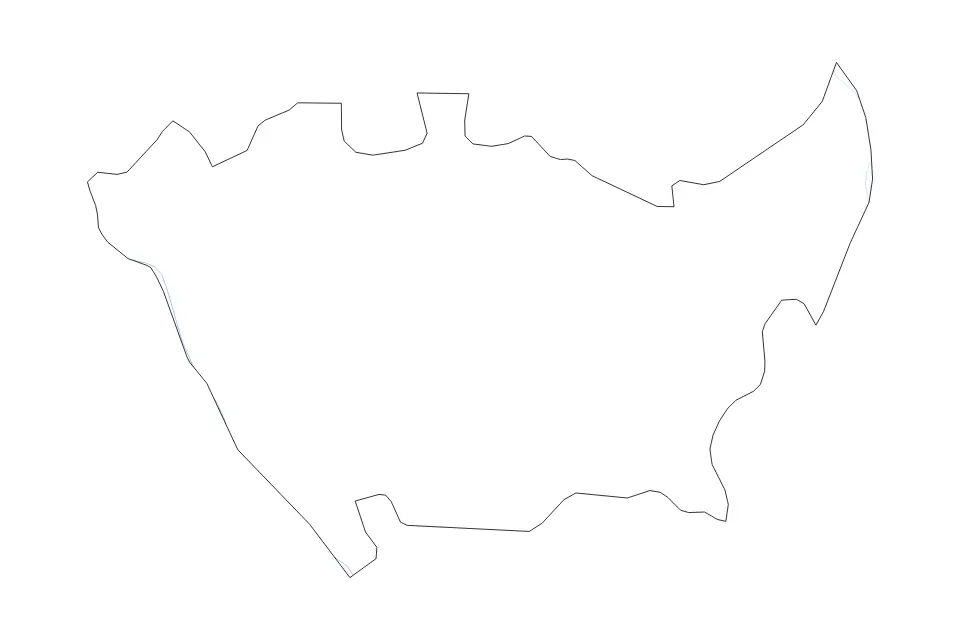 Outline map of Milan, Italy with subdivision borders and rivers.